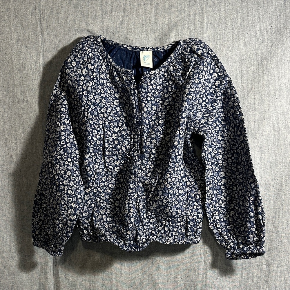 Floral Kids Blouse - Navy Blue